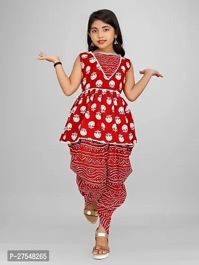 Stylish Printed Cotton Top And Sharara With Dupatta Set For Kids Girls-thumb4