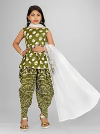 Stylish Printed Cotton Top And Sharara With Dupatta Set For Kids Girls-thumb2