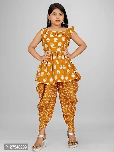 Stylish Printed Cotton Top And Sharara With Dupatta Set For Kids Girls-thumb2