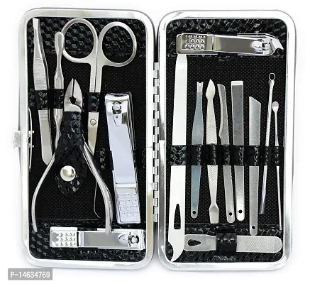 16Pcs Manicure Pedicure Set Stainless Steel Nail Clipper Cutter Scissor Tweezer Blackhead Needle Facial Tools With Pu Bags-thumb0