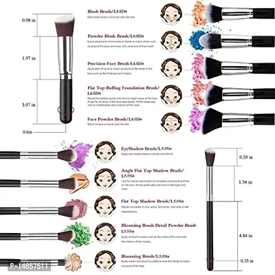 Foundation Face Powder Blush Eyeshadow Brush Makeup Brush Kit with Blender Sponge and Brush Cleaner - Makeup Brushes Set (10pcs, Black/Silver)-thumb2