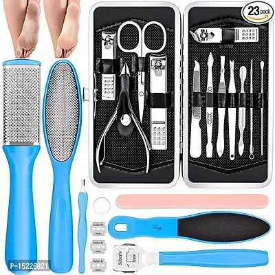 Pedicure Kits - Callus Remover for Feet, 23 in 1 Professional Manicure Set Pedicure Tools Stainless Steel Foot Care, Foot File Foot Rasp Dead Skin for Women Men Home Foot Spa Kit, Blue-thumb0