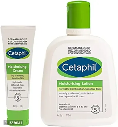 Cetaphil Moisturizing Lotion For Sensitive Or Dry Skin 250 ml and Moisturising Cream 80g Combo-thumb0