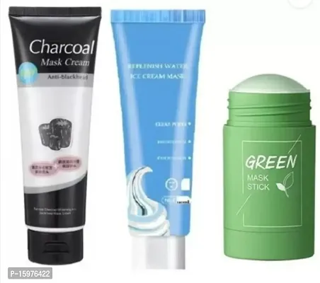 Combo pack of the charcoal mask, salicylic acid and green stick mask (290 ml)