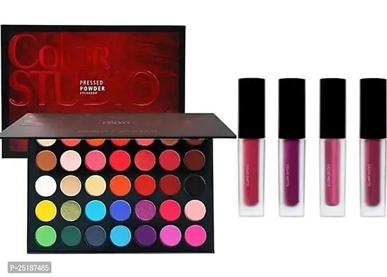 Eyeshadow Palette 35 Colors Mattes And Shimmers High Pigmented Color Studio Palette 42 g (MultiColor) with matte mini lipstick set of 4