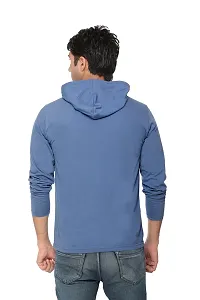 Blue Cotton Blend Striped Hooded T-Shirt-thumb1