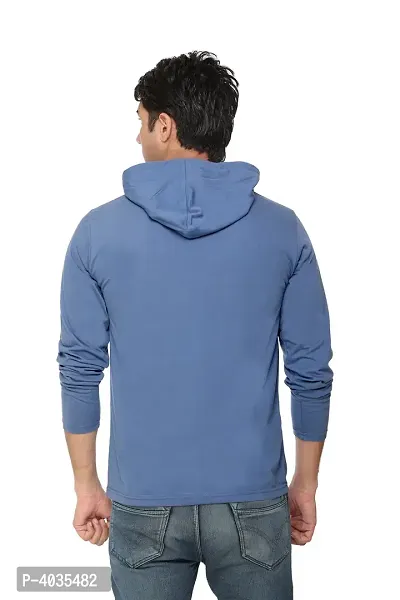 Blue Cotton Blend Striped Hooded T-Shirt-thumb2