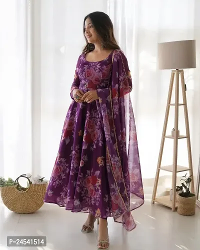 Contemporary Printed Georgette Stitched Gown with Dupatta For Women-thumb3