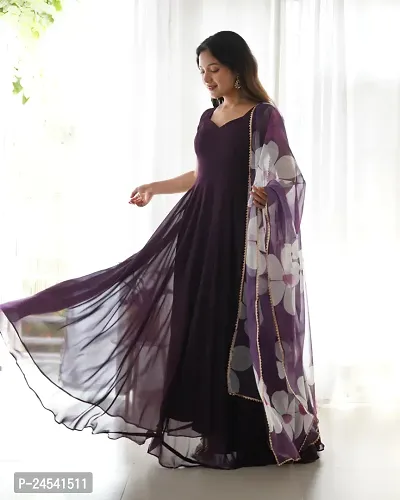 Contemporary Printed Georgette Stitched Gown with Dupatta For Women-thumb0