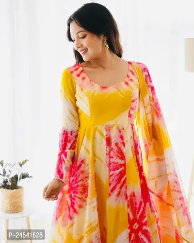 Contemporary Printed Georgette Stitched Gown with Dupatta For Women-thumb2