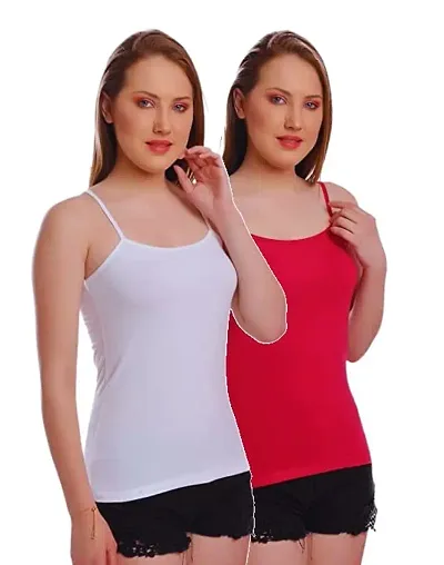 EMBATA Spaghetti Camisole Vest Top Inner Wear Camis with Adjustable Detachable Strap for Women, Girls & Teenagers (Pack of 2)