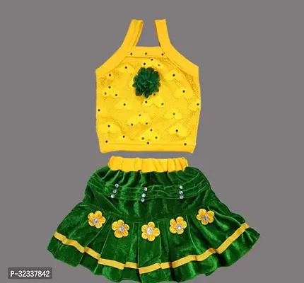 Fabulous Green Velvet Embroidered Clothing Set For Girls-thumb0