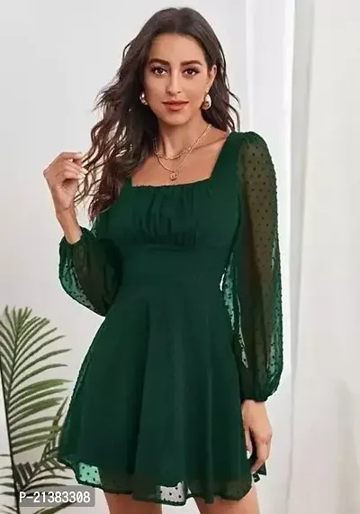 Stylish Green Georgette  Dress For Women-thumb0