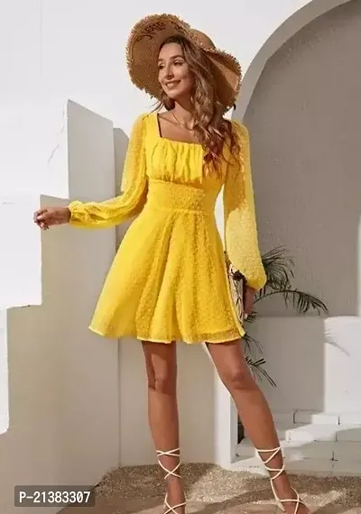 Stylish Yellow Georgette  Dress For Women-thumb0