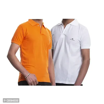 VIE ELEGANTO Polo T-Shirts for Men Boys Combo Cotton Casual use Regular Gift for Birthday (Pack of 1, Orange White)-thumb2