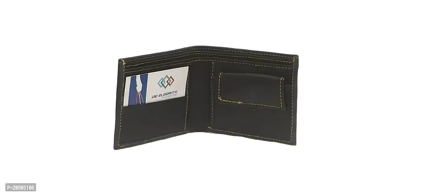 VIE ELEGANTO Leather Wallet for Mens Ultra Strong Stitching | 3 Card Slots | 2 Currency Compartments | 1 Coin Pocket (Black)-thumb2