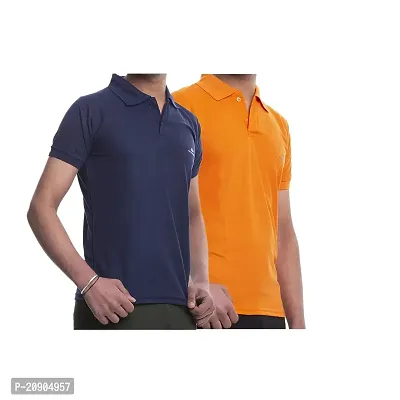 VIE ELEGANTO Polo T-Shirts for Men Boys Combo Cotton Casual use Regular Gift for Birthday (Pack of 2, Blue Orange)