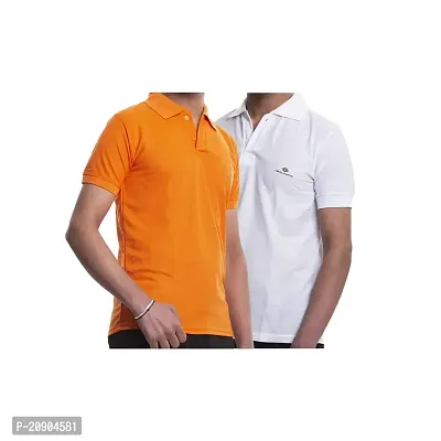 VIE ELEGANTO Cotton Polo T-Shirts Combo Pack of 2. (Yellow White)