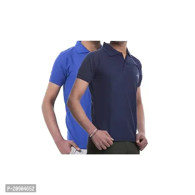 VIE ELEGANTO Cotton Polo T-Shirts Combo Pack of 2 Navy Blue Royal Blue-thumb0