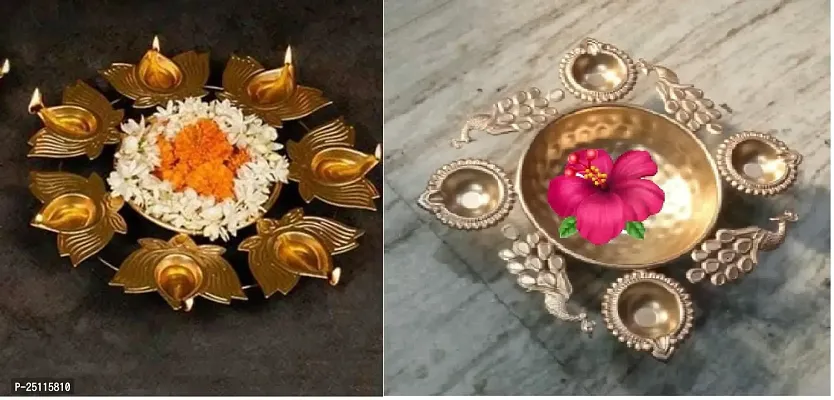 Metal Diya Traditional Lotus Urli Tealight Holder Golden Bowl For Floating Flowers And Tea Light Candles Home,Office Pack Of 2