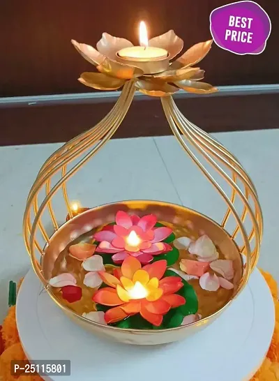 Urli Diya, 3 Layer, Lotus Urli Bowl, Diwali Decor-thumb0