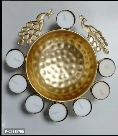 Present Golden Decorative Metal Diya Plate For Puja,Diwali, Welcome, Aarti And Multipurpose Use