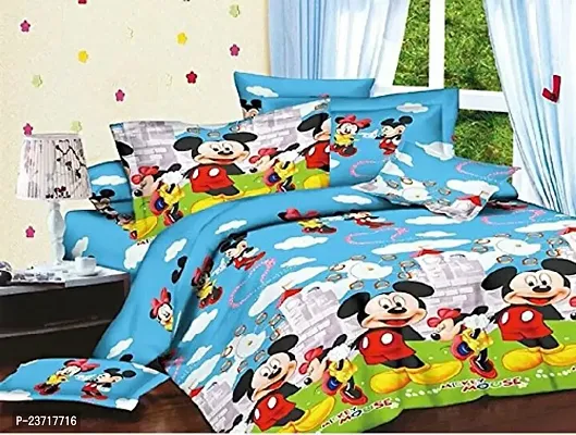 NAZALEQA Microfiber Printed Queen Size Bed Sheet | Soft  Comfortable Bed Sheet | Multicolor (220 x 220 cm) | Blue Mickey Queen