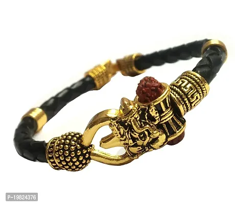 Ganesh Gold plated Leather Bracelet