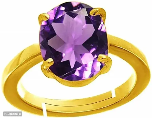 Amethyst Stone Adjustable Ring Gold Plated Lab Certified