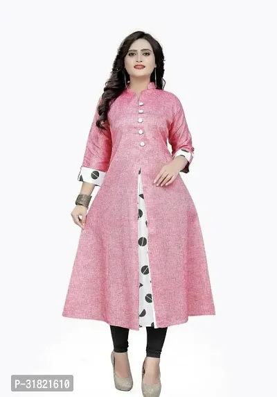 Stylish Pink Cotton Solid Kurta For Women-thumb0