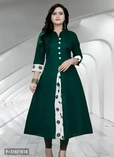 Stylish Green Cotton Solid Kurta For Women