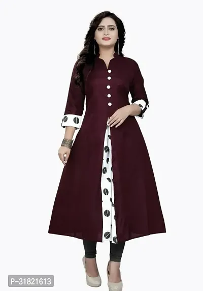 Stylish Maroon Cotton Solid Kurta For Women