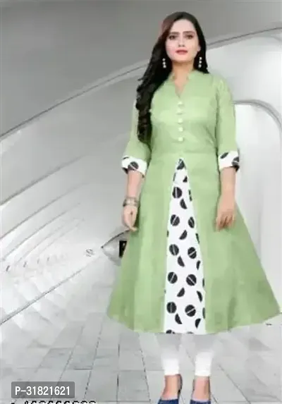 Stylish Green Cotton Solid Kurta For Women-thumb0