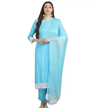 Stylish Cotton Solid A-Line Kurtis Bottom and Dupatta Set