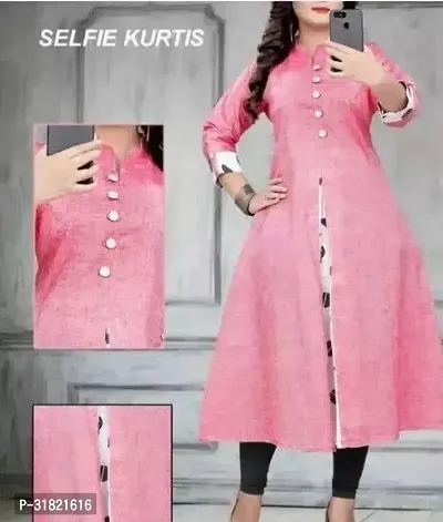 Stylish Pink Cotton Solid Kurta For Women-thumb0