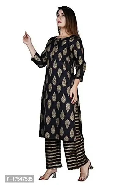 PVC RAIMENTS Women's Printed Rayon Kurta Set Black N708BLA -PRNT-thumb0