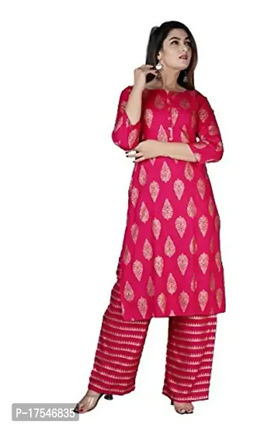 PVC RAIMENTS Women's Gold Printed Rayon Kurta Set Pink N708P -PRNT