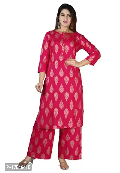 PVC RAIMENTS Women's Gold Printed Rayon Kurta Set Pink N808PIN -PRNT