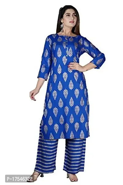 PVC RAIMENTS Women's Gold Printed Rayon Kurta Set Royal Blue N708RB -PRNT