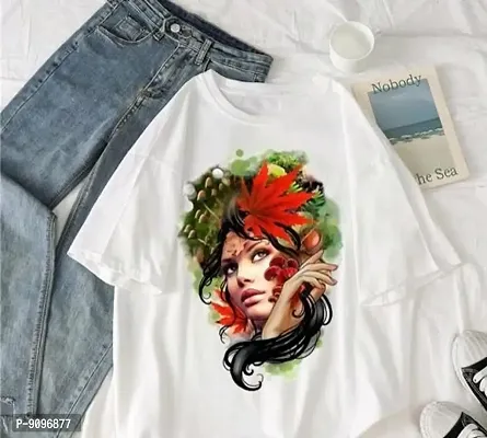 Stylish Fancy Cotton Blend Printed Round Neck Regular Sleeves T-Shirt For Women
