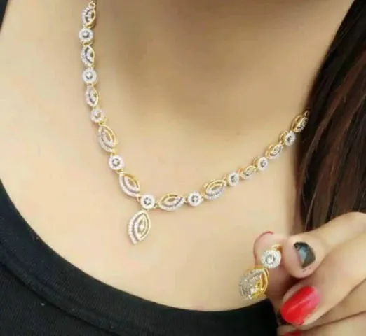 Trendy Brass American Diamond Necklace Set