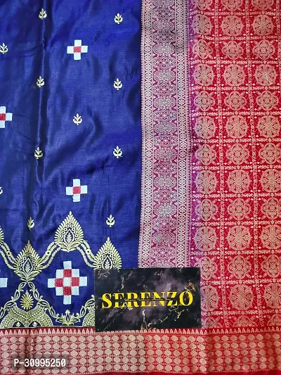 Stylish Navy Blue Art Silk Embroidered Saree with Blouse piece For Women-thumb3