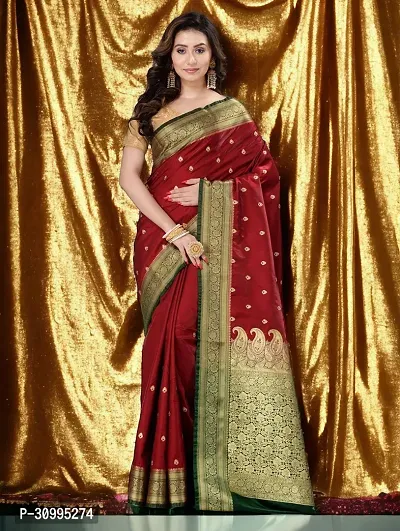 Stylish Maroon Art Silk Embroidered Saree with Blouse piece For Women-thumb3