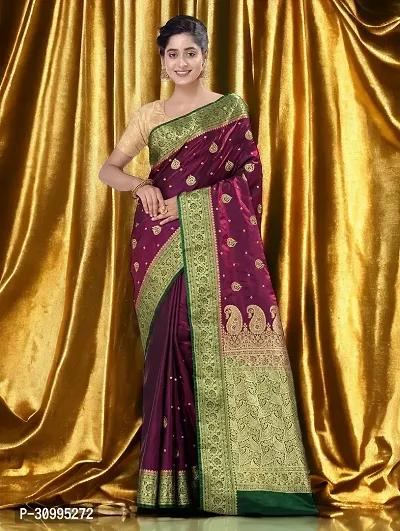 Stylish Purple Art Silk Embroidered Saree with Blouse piece For Women-thumb0