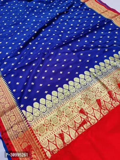 Stylish Blue Art Silk Embroidered Saree with Blouse piece For Women-thumb0