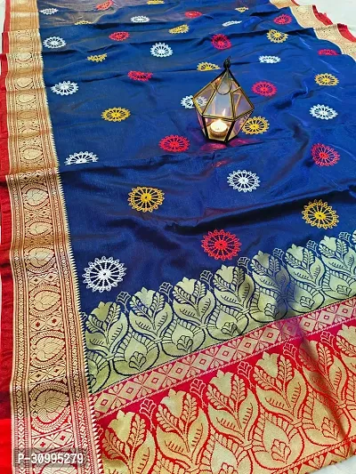 Stylish Navy Blue Art Silk Embroidered Saree with Blouse piece For Women-thumb0