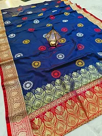 Stylish Navy Blue Art Silk Embroidered Saree with Blouse piece For Women-thumb2