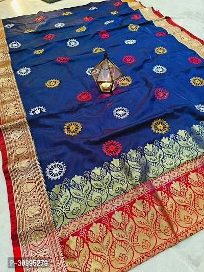 Stylish Navy Blue Art Silk Embroidered Saree with Blouse piece For Women-thumb3