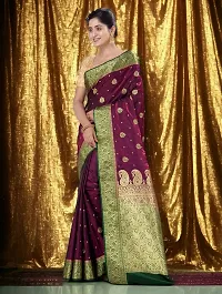 Stylish Purple Art Silk Embroidered Saree with Blouse piece For Women-thumb1