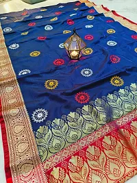 Stylish Navy Blue Art Silk Embroidered Saree with Blouse piece For Women-thumb1